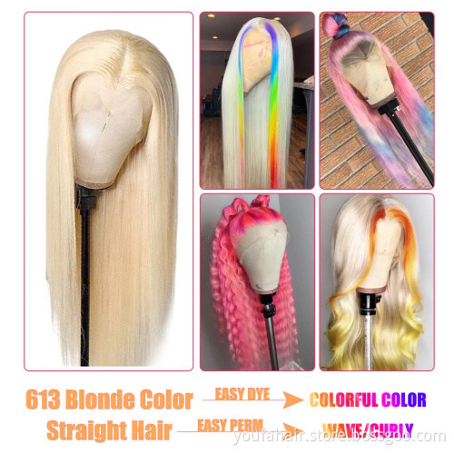613 Closure Wigs For Black Women Human Hair Virgin Cuticle Aligned Hair blond Hd Lace Front Wig Body Wave 613 Full Lace Wigs
